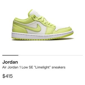 Lime light green, new condition, originally 415!! Selling for 165 Air Jordan’s 1